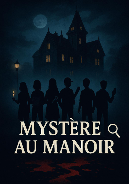 image avec un manoir et 6 personnages